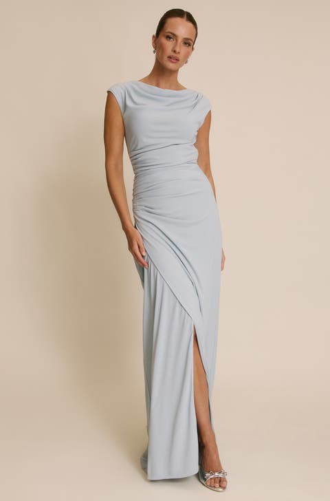 Cowl Gathered Short Sleeve Bridesmaid