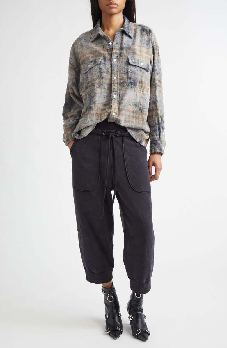 R13 Plaid Cotton Button-Up Boyfriend Shirt, Alternate, color, Overdyed Light Blue Plaid