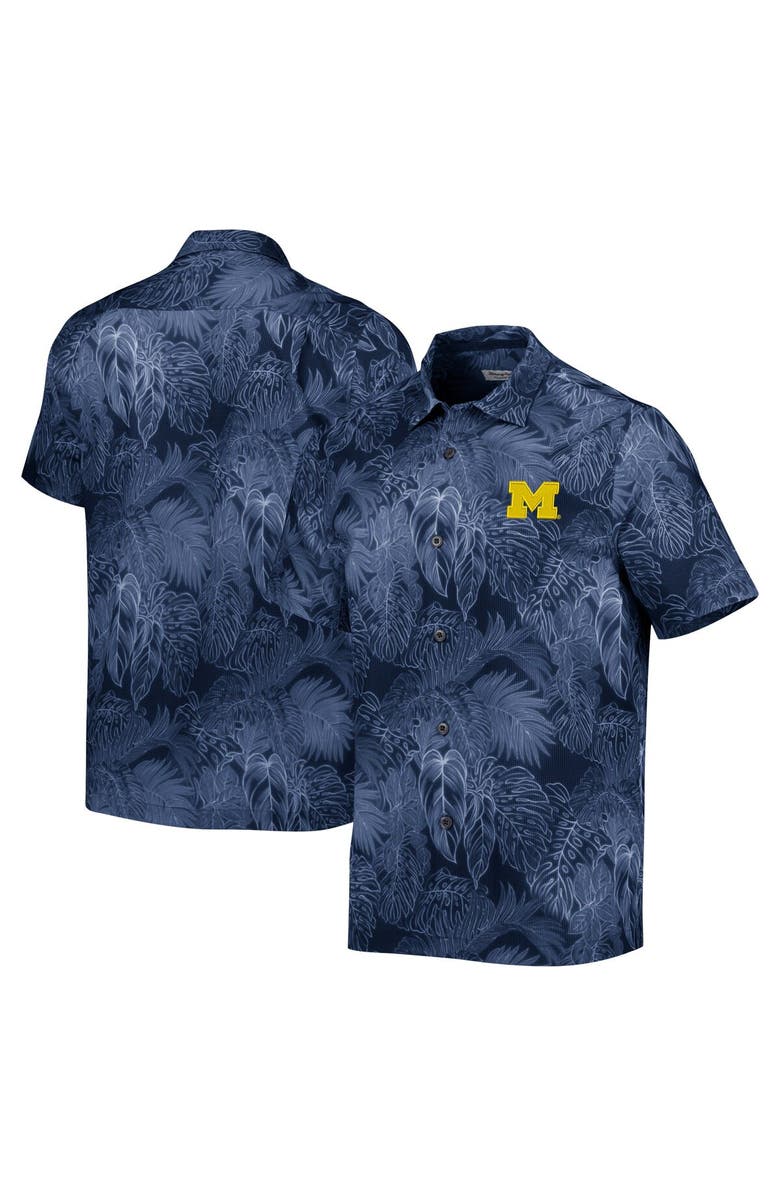 Tommy Bahama Men's Tommy Bahama Navy Michigan Wolverines Coast Luminescent Fronds IslandZone Button-Up Camp Shirt, Main, color, Navy