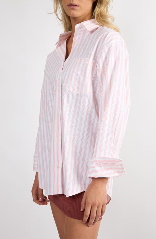 Viens Avec Moi Seaside Stripe Button-up Shirt In Pink