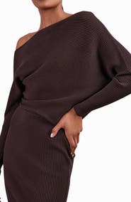 Reiss Lara Off the Shoulder Long Sleeve Sweater Dress