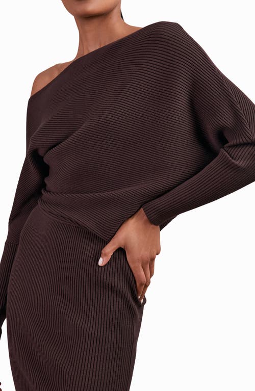 Reiss Lara Off The Shoulder Long Sleeve Sweater Dress In Brown