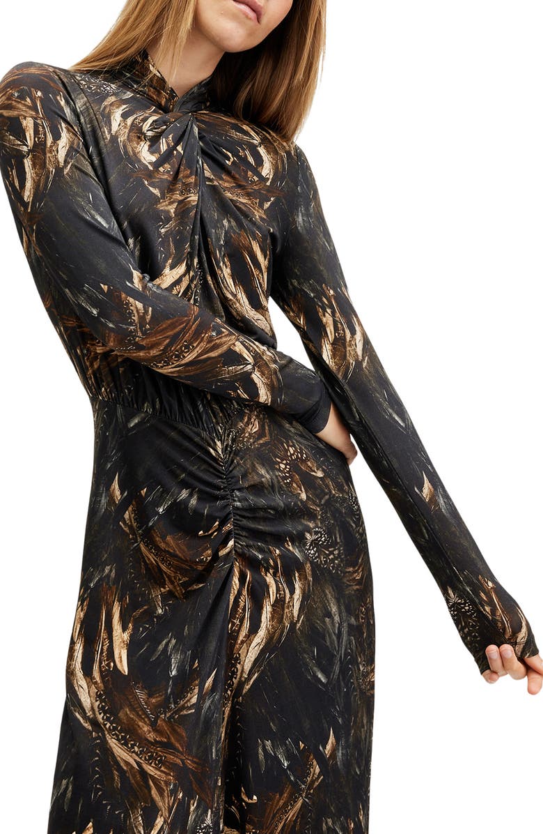 AllSaints Mina Printed Long Sleeve Slim Fit Maxi Dress, Alternate, color, 