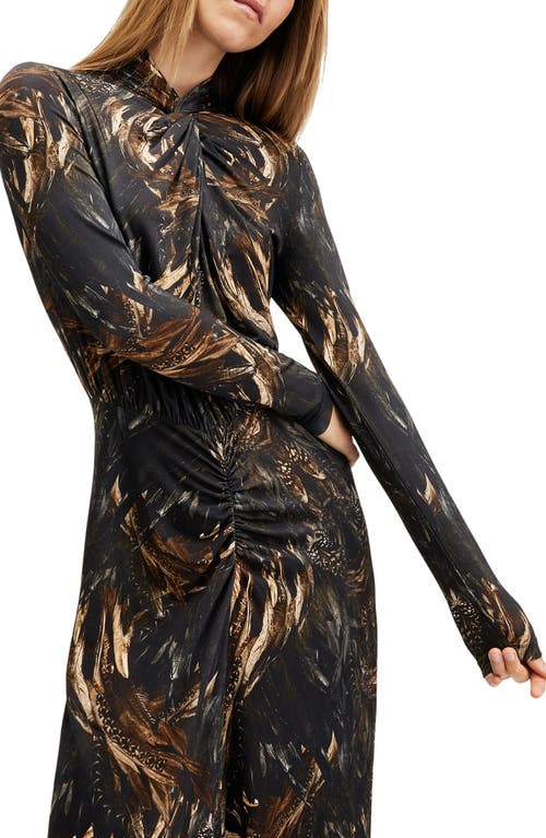 Allsaints Womens Kateri Hazel B Tia Graphic-print Long-sleeve Stretch-mesh Midi Dress In Charm Black