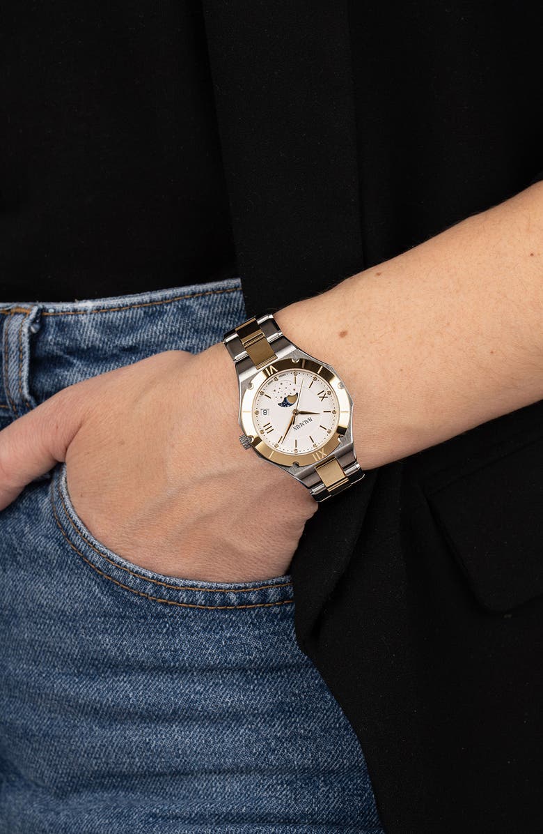 BALMAIN WATCHES Be Balmain Diamond Moon Phase Bracelet Watch, 33mm, Alternate, color, Stainless Steel/ Yellow Gold