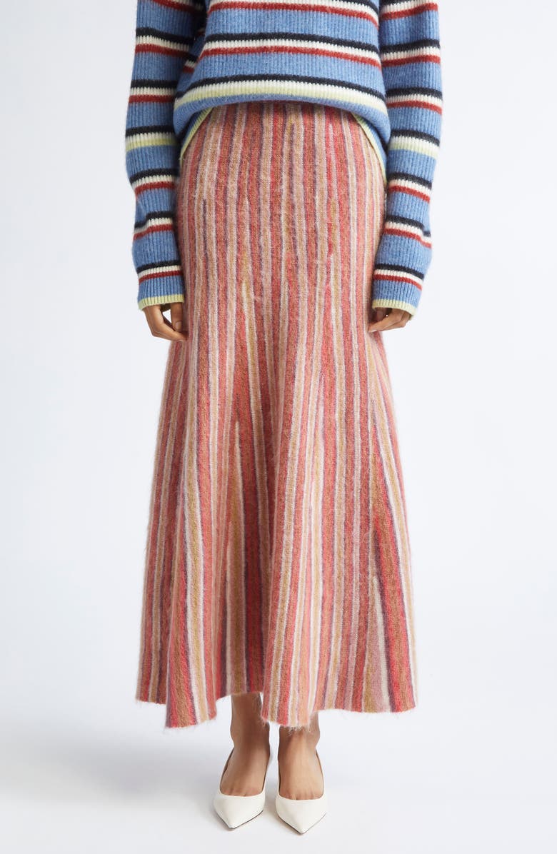 ZANKOV Zander Stripe Mohair & Alpaca Blend Sweater Skirt, Main, color, Camel Multi