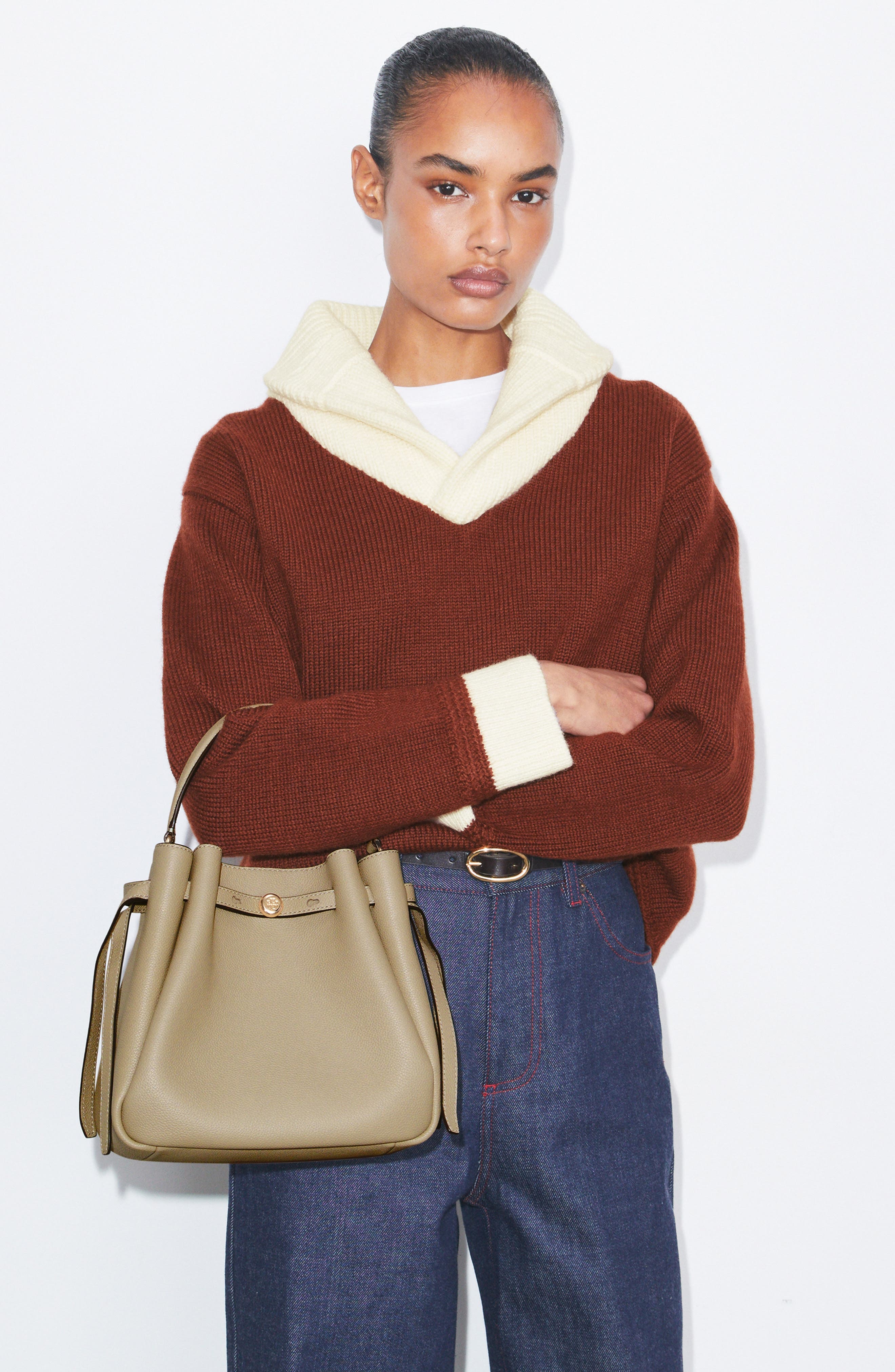 Romy Pebble Leather Bucket Bag, Alternate, color, SOFT CEMENT