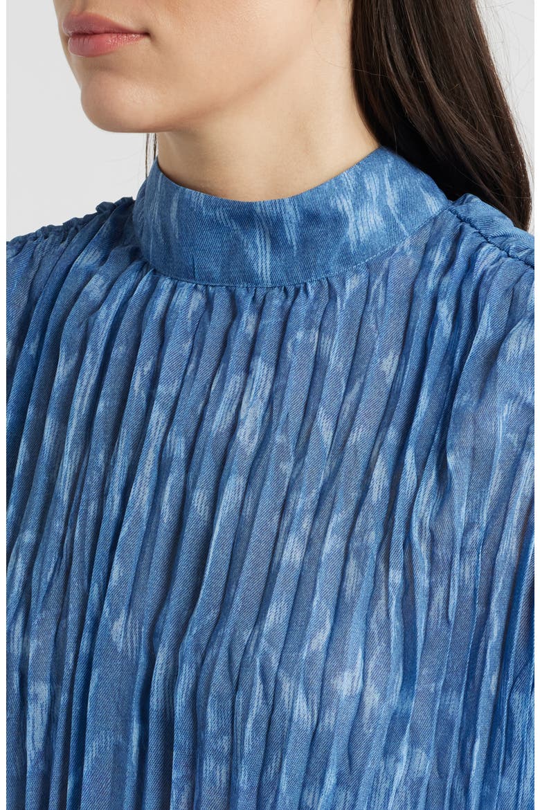 Pleated Denim Sleeveless Top, Alternate, color, INDIGO IKAT FLORAL