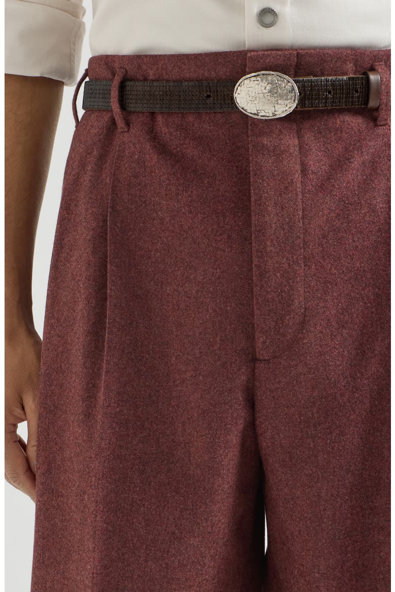 Virgin wool and cashmere flannel trousers with double pleats, Alternate, color, Burned