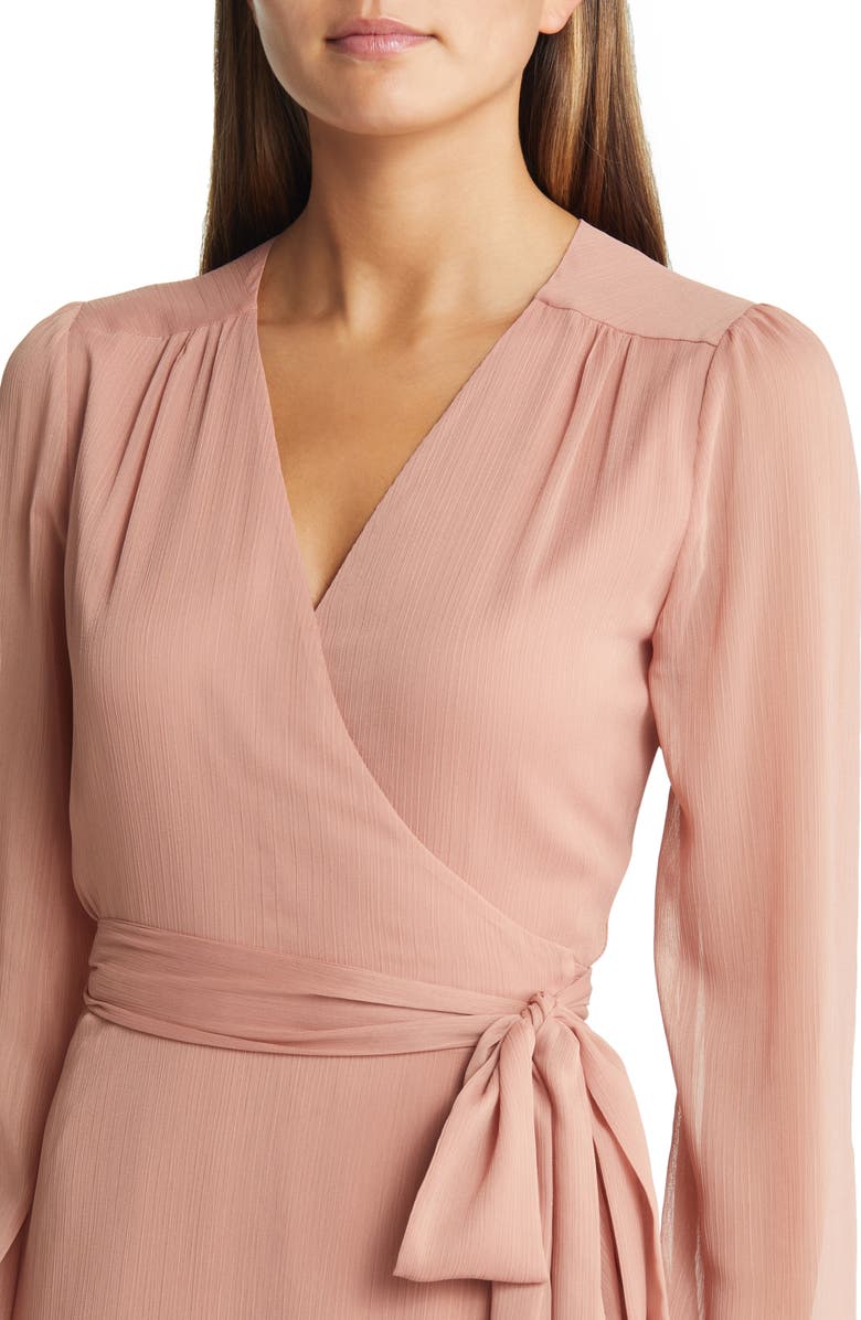 WAYF Meryl Long Sleeve Wrap High-Low Cocktail Dress, Alternate, color, Putty