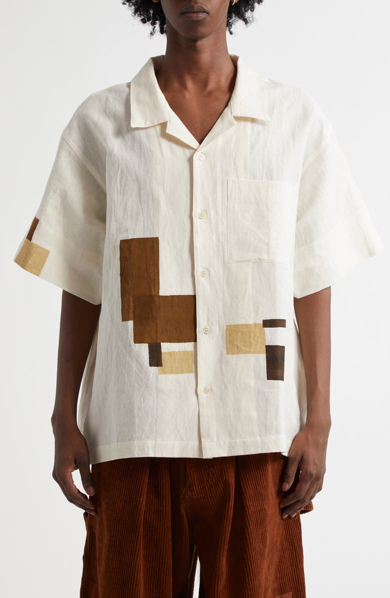 Story mfg. Greetings Cotton & Linen Button-Up Shirt, Main, color, 