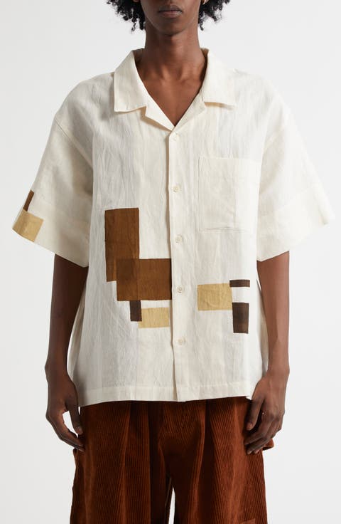 Tシャツ・カットソー DUVETICA Fontremoly Light Ivory Men's Short Sleeve Collared Men's Ivory Short Sleeve Shirts | Nordstrom