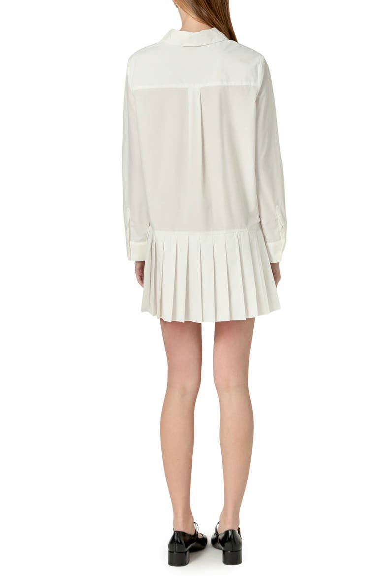 Pleated Long Sleeve Shirtdress, Alternate, color, WHITE
