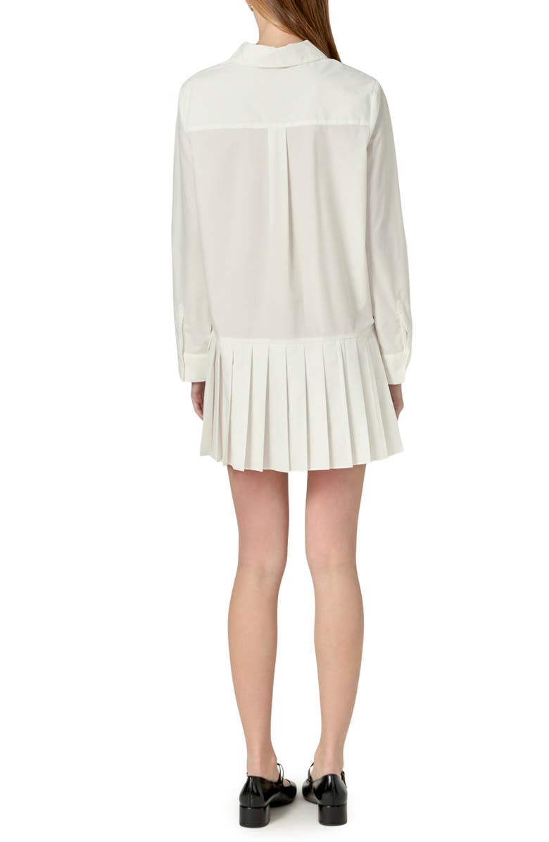 English Factory Pleated Long Sleeve Shirtdress, Alternate, color, White