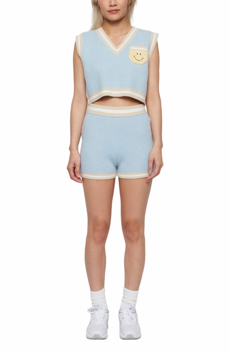 Samii Ryan | Smiley� Wimbeldon Knit Shorts , Blue , X-Small , 1, Alternate, color, Baby Blue