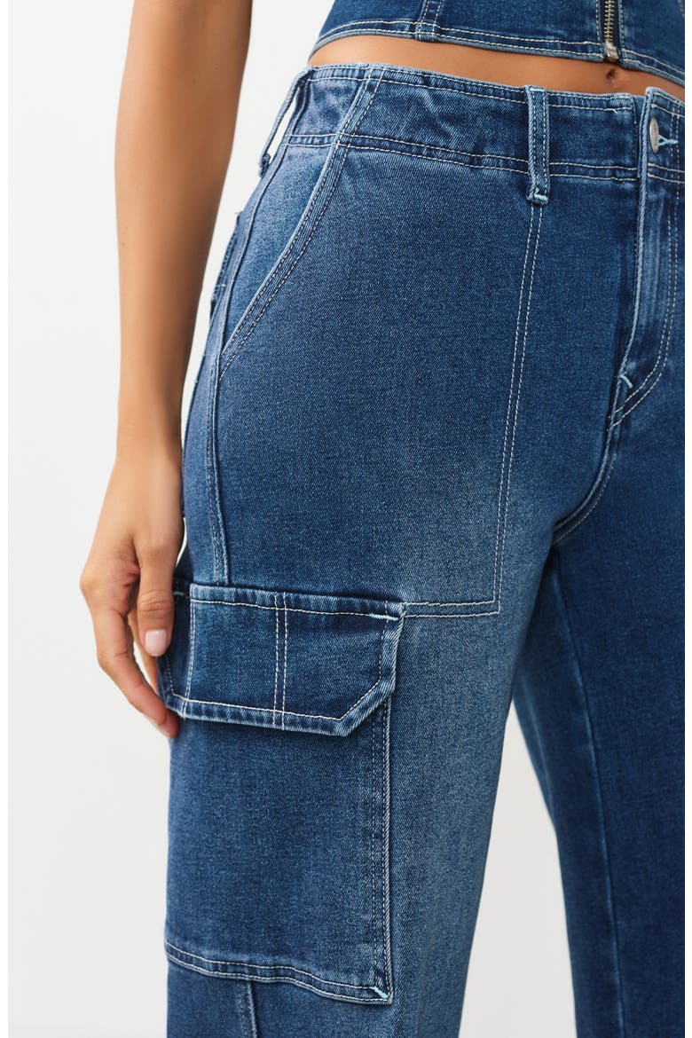 Cargo Straight Leg Jeans, Alternate, color, MEDIUM BLAZE WASH