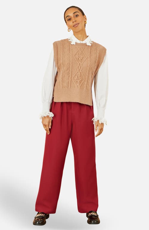 Yumi Floral Cable Knit Side Tie Pullover In Brown