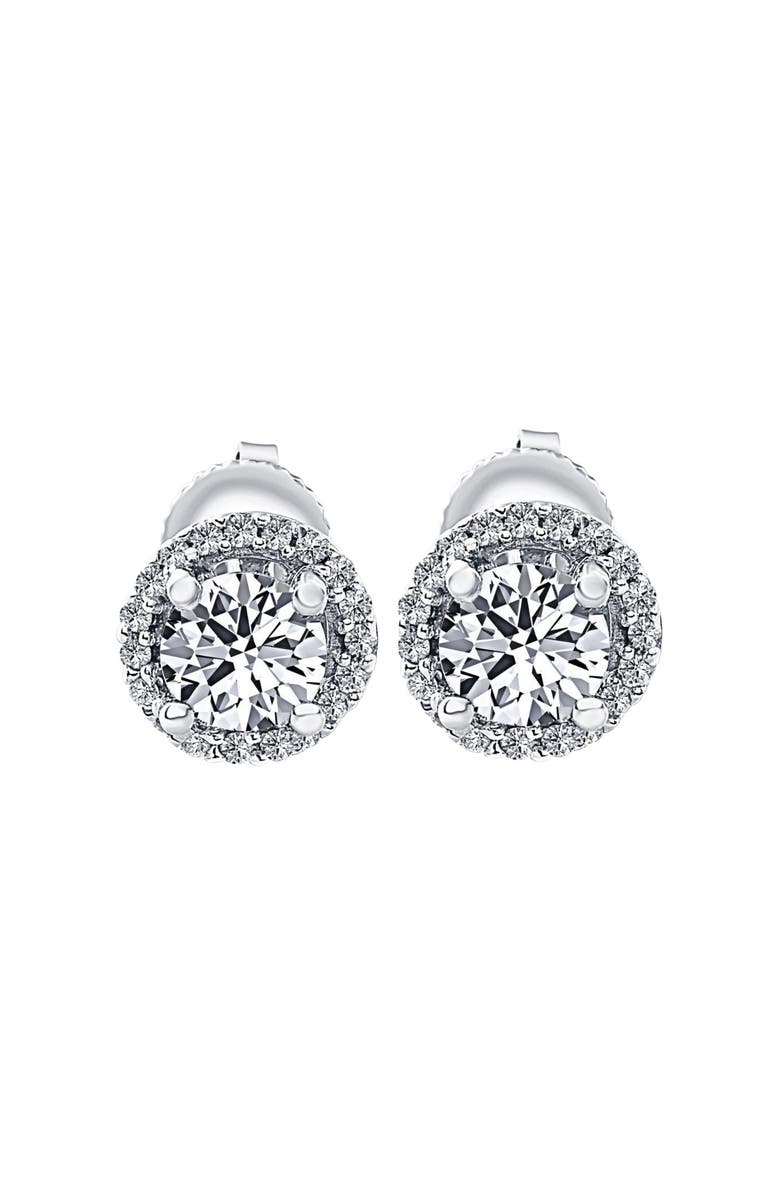 Bliss Diamond 1/2 Ct Halo Diamond Studs With Screw Backs Gold Lab Grown, Main, color, 10K White Gold