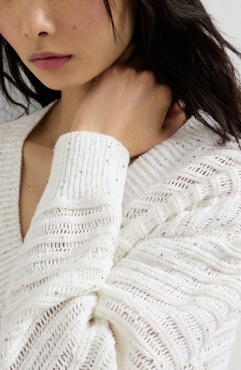 Brunello Cucinelli Sweater with openwork stripes, Alternate, color, White