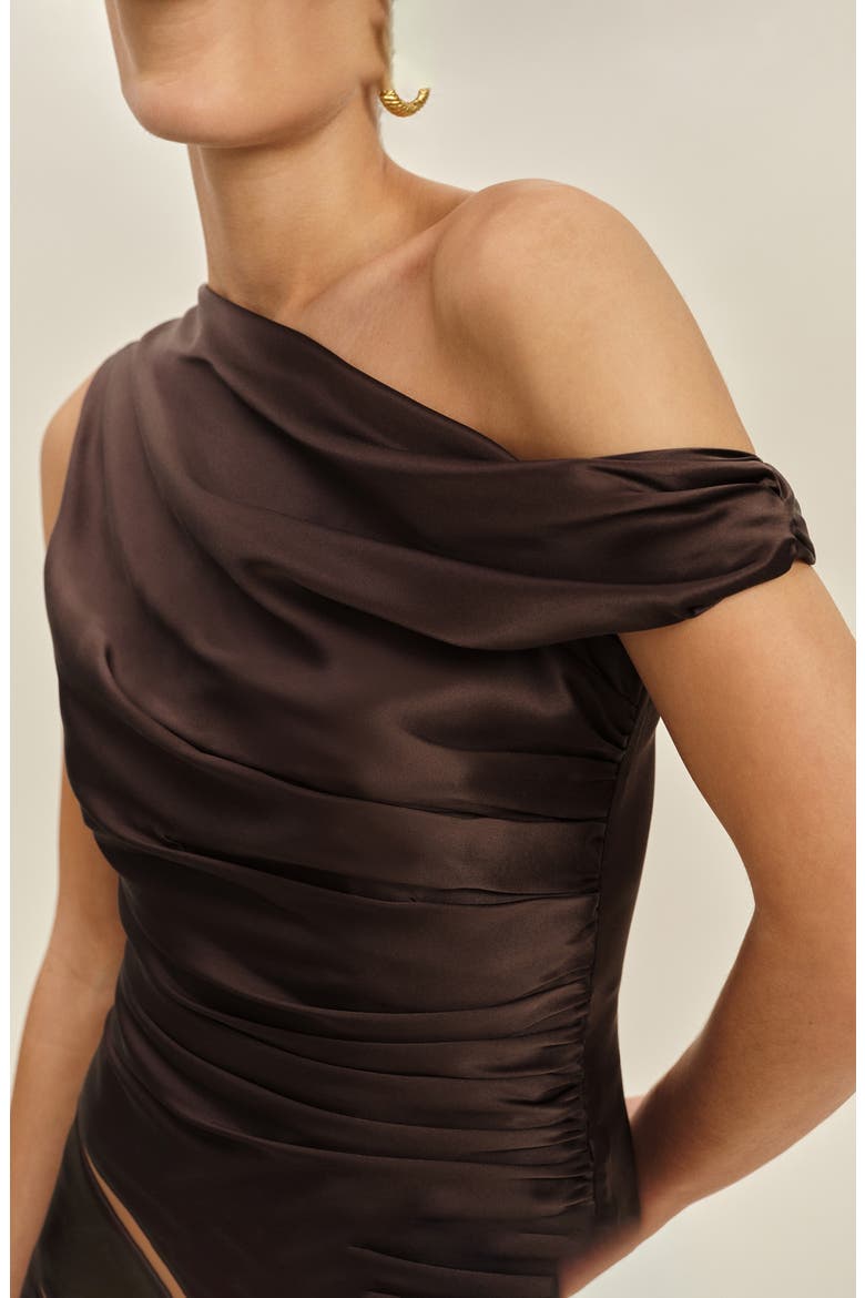 One-Shoulder Silk Top, Alternate, color, BLACK BEAN