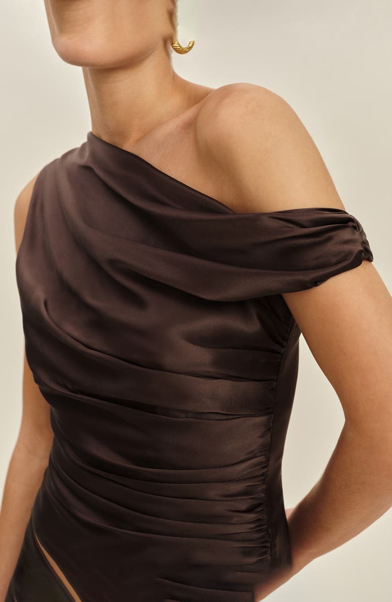 Reformation One-Shoulder Silk Top, Alternate, color, Black Bean