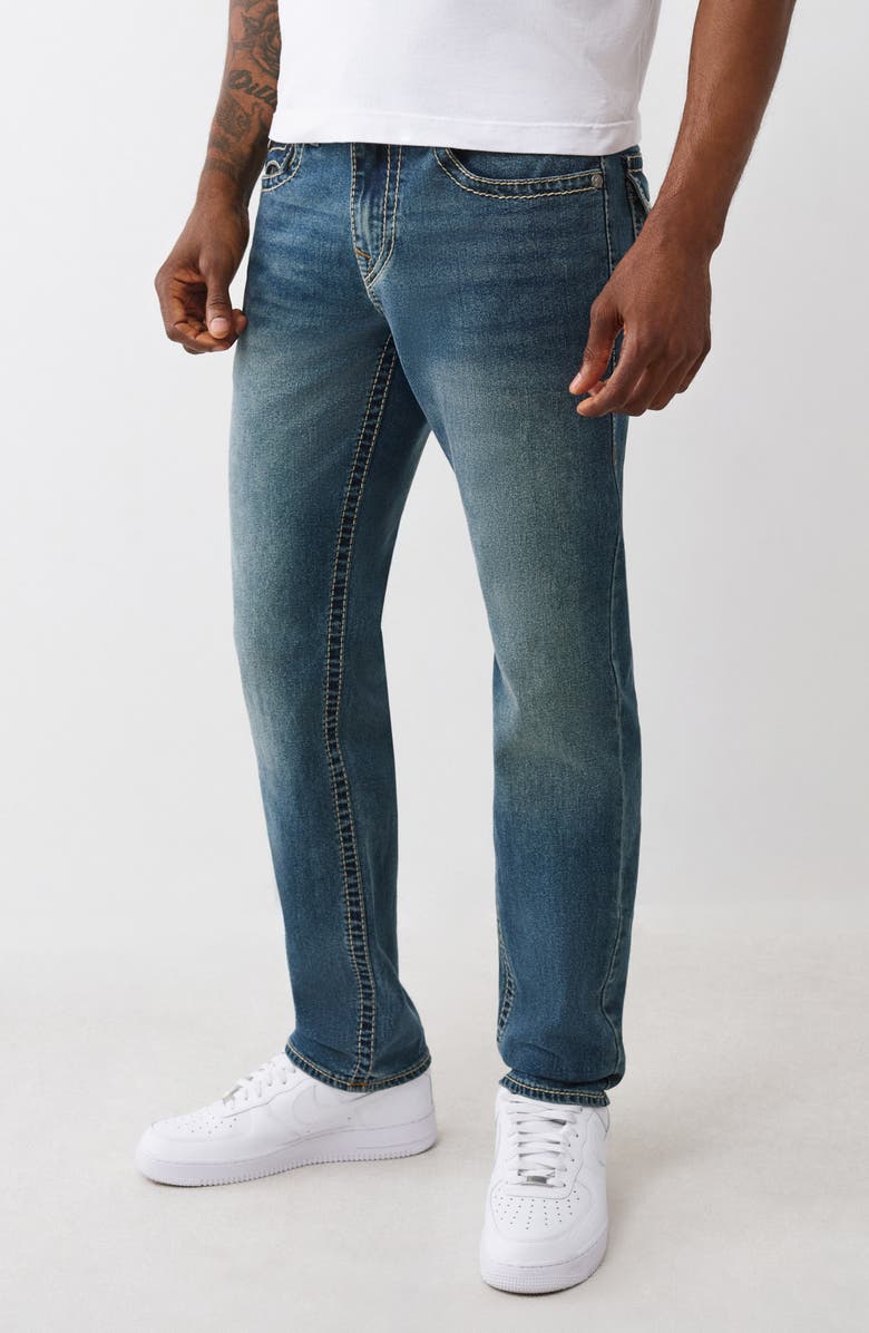 True Religion Geno Big T Flap Pocket Slim Jeans, Alternate, color, Medium Cozy Fireside Wash