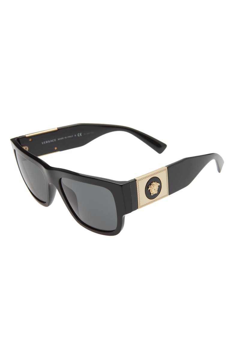 Versace 56mm Rectangle Sunglasses, Alternate, color, Black/ Dark Grey