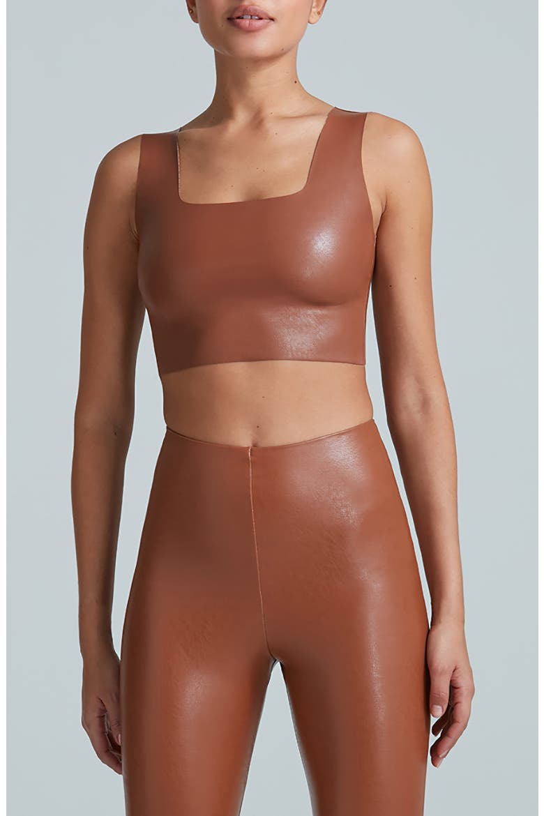 Faux Leather Crop Top, Main, color, COCOA