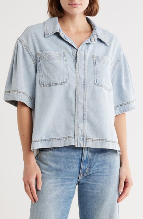 Embroidered Double Pocket Short Sleeve Jacket