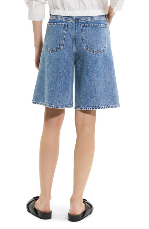 Theory High Waisted Relaxed Long Shorts In Cotton-blend In Blue