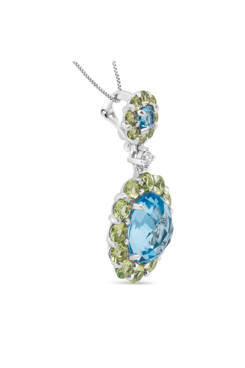 18k Gold Diamond Accent Topaz Peridot Halo Pendant Necklace, Alternate, color, White