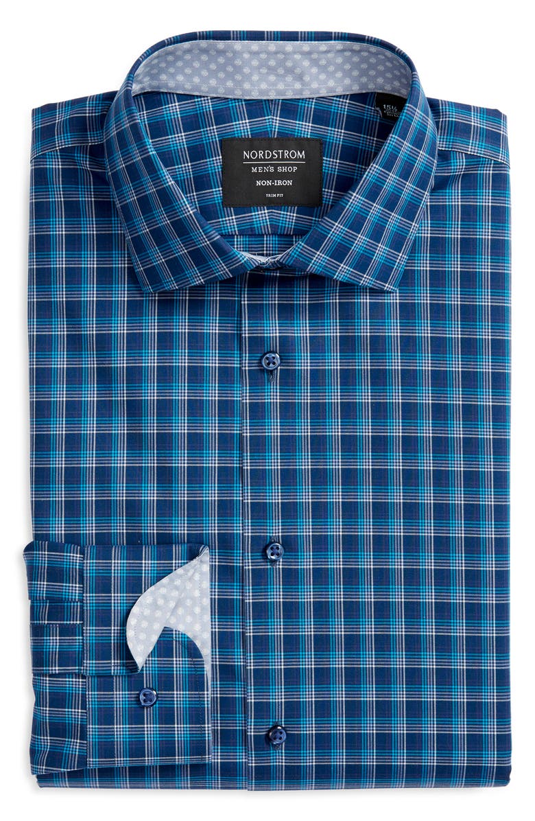 NORDSTROM MEN'S SHOP Trim Fit Non-Iron Plaid Dress Shirt, Alternate, color, 