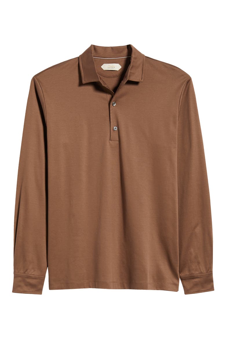 Mercerized Cotton Long Sleeve Polo, Alternate, color, CHOCOLATE