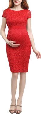 Kimi & Kai Nancy Cap Sleeve Lace Maternity Midi Dress