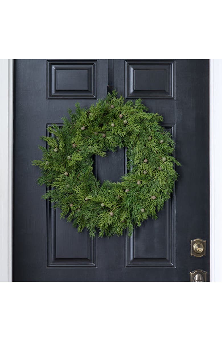 Darby Creek Trading Seeding Real Touch Juniper Berry Faux Greenery Front Door Mantle Wreath, Alternate, color, Green