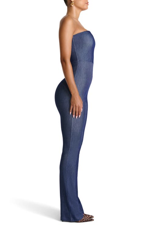Naked Wardrobe Strapless Bootcut Stretch Cotton Jumpsuit In Blue