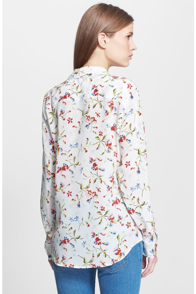 'Brett' Floral Print Silk Blouse, Alternate, color, NATURE WHITE