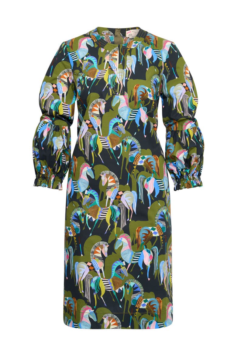Printed Popelin Dress With Baloon Sleeves, Main, color, Green / Multicolour