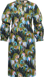 Maison Common Printed Popelin Dress With Baloon Sleeves