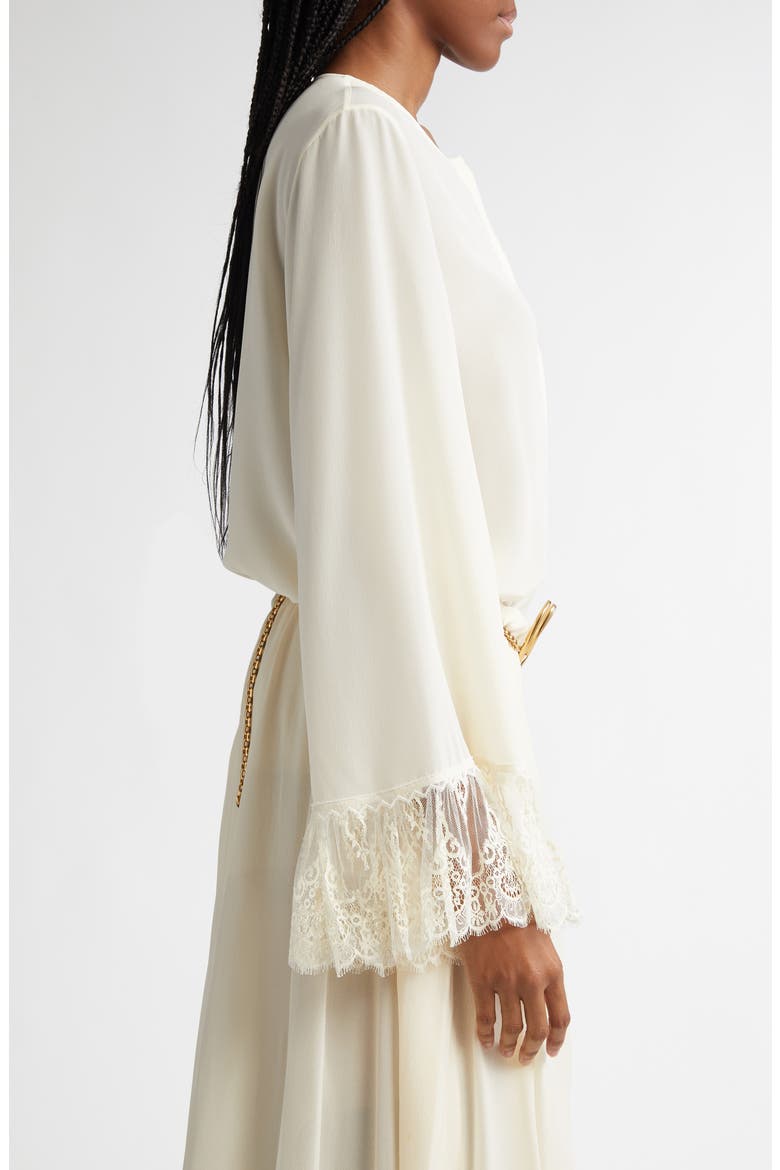 Lace Cuff Silk Crêpe de Chine Shirt, Alternate, color, COCONUT MILK