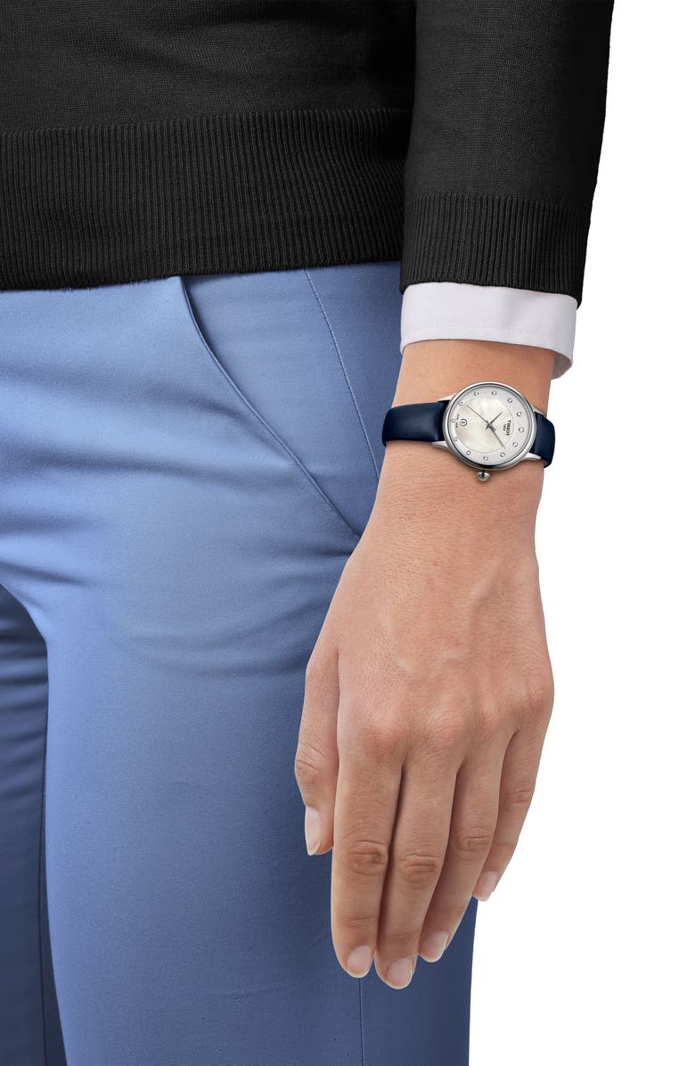 Tissot Odaci-T Leather Strap Watch, 33mm, Alternate, color, White Mother Of Pearl