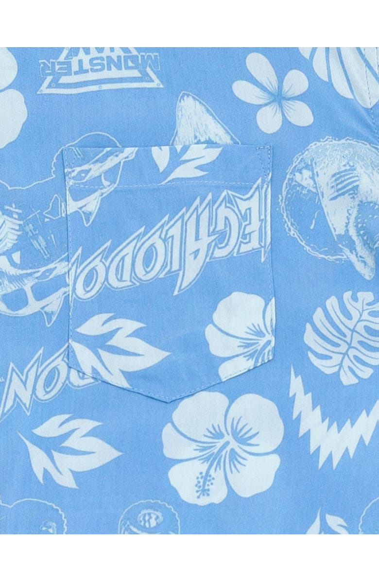 Monster Jam Megalodon Short Sleeve Button Down Shirt, Alternate, color, Soft Blue