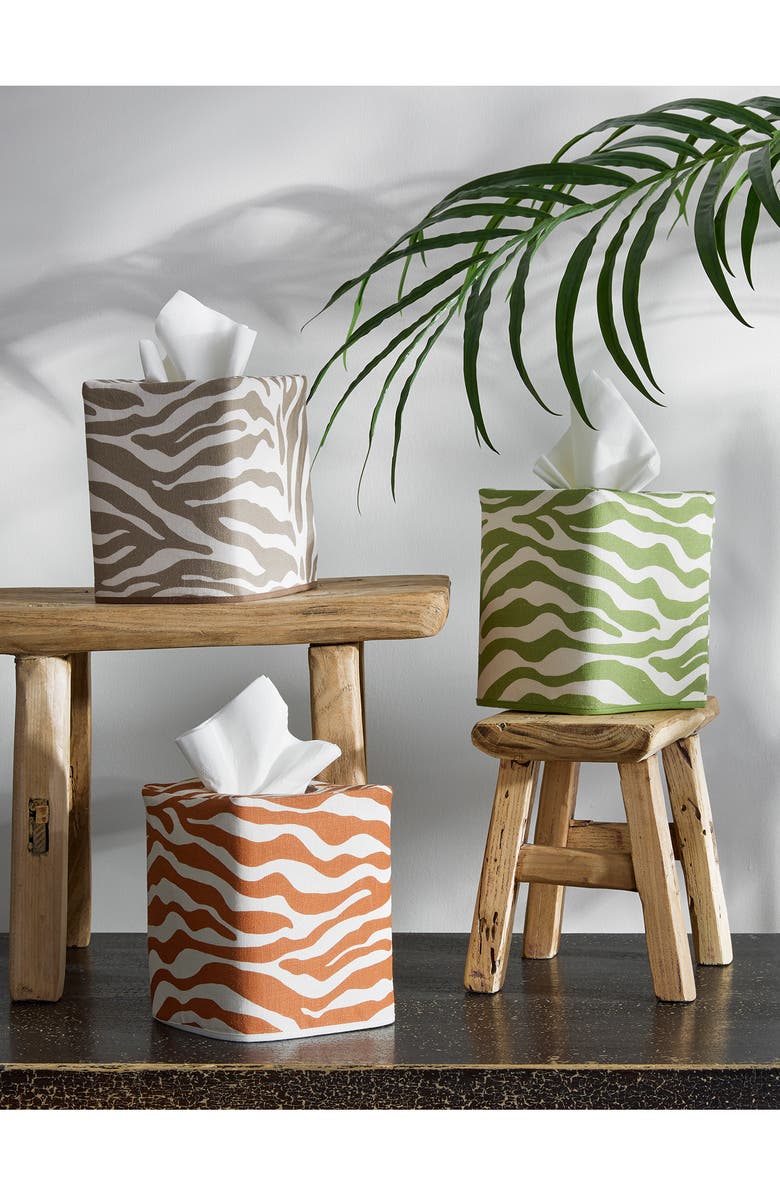 Matouk Regine Zebra Stripe Tissue Box Cover, Alternate, color, Coconut