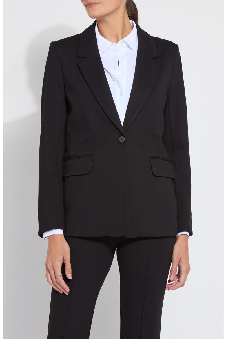 'Lyssentials One-Button Ponte Blazer, Main, color, BLACK
