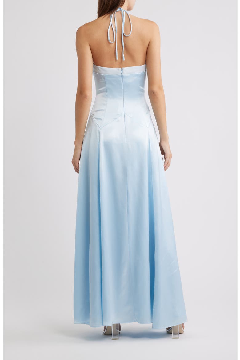 Avelina Halter Neck Godet Satin Maxi Gown, Alternate, color, BLUE
