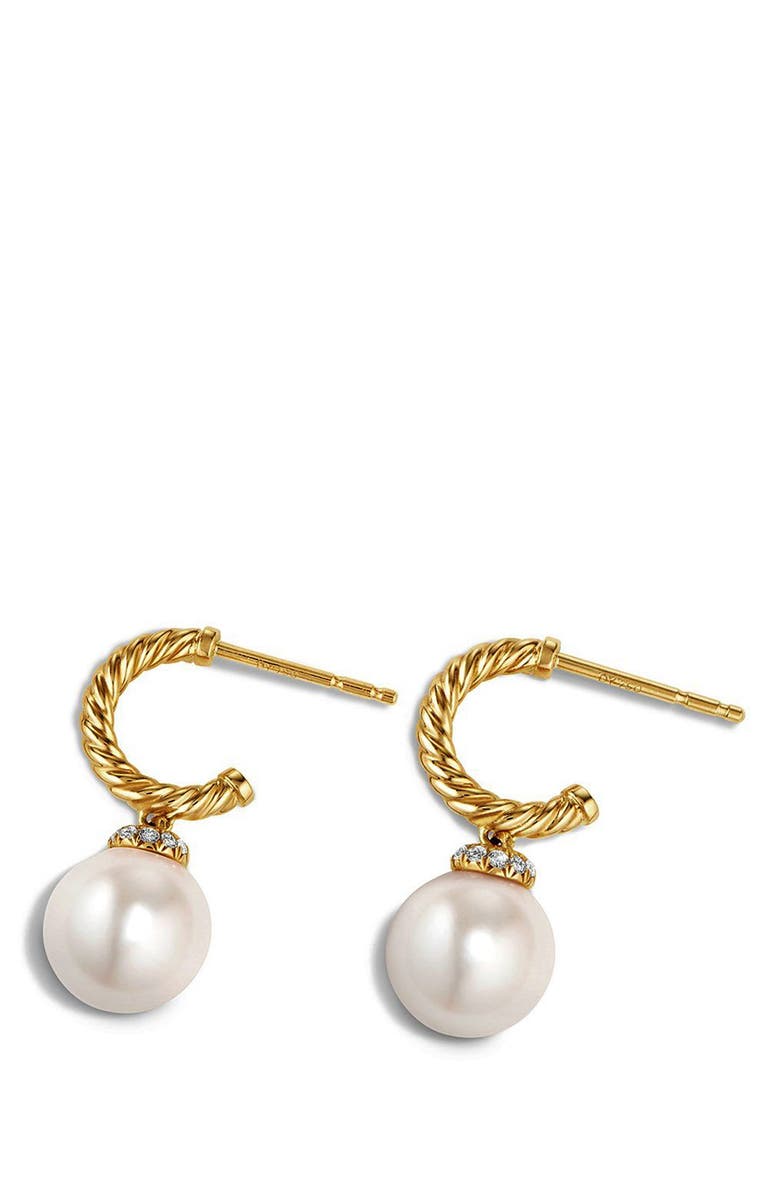 David Yurman Solari Hoop Earrings with Diamonds and Pearls in 18K Gold, Alternate, color, 