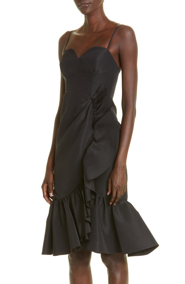 Carolina Herrera Gathered Ruffle Detail Silk Midi Dress, Alternate, color,