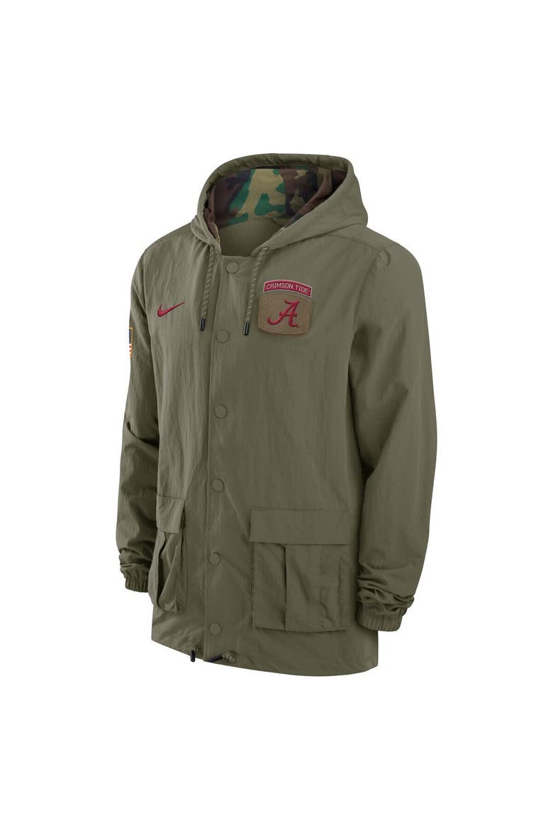 Men's Nike Olive Alabama Crimson Tide 2024 Military Appreciation Full-Snap Hoodie Military Jacket, Alternate, color, Olive
