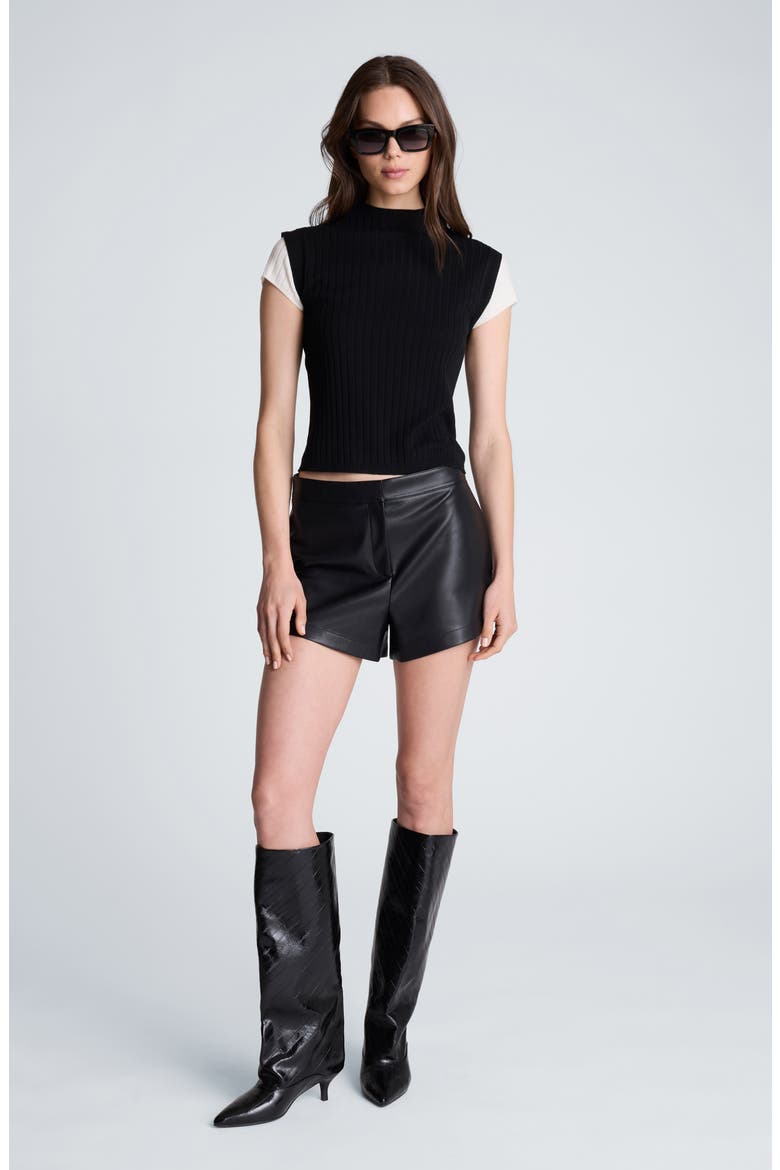 Fly Front Faux Leather Shorts, Alternate, color, BLACK