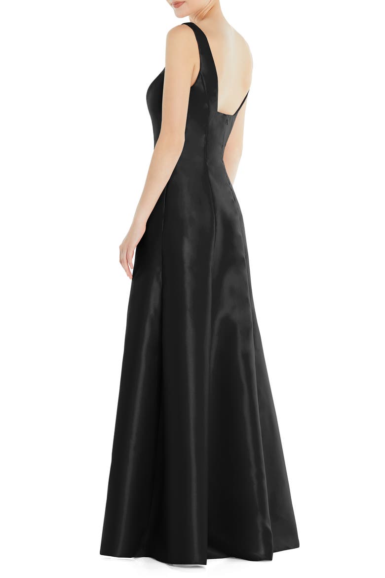 Square Neck Satin A-Line Gown, Alternate, color, BLACK